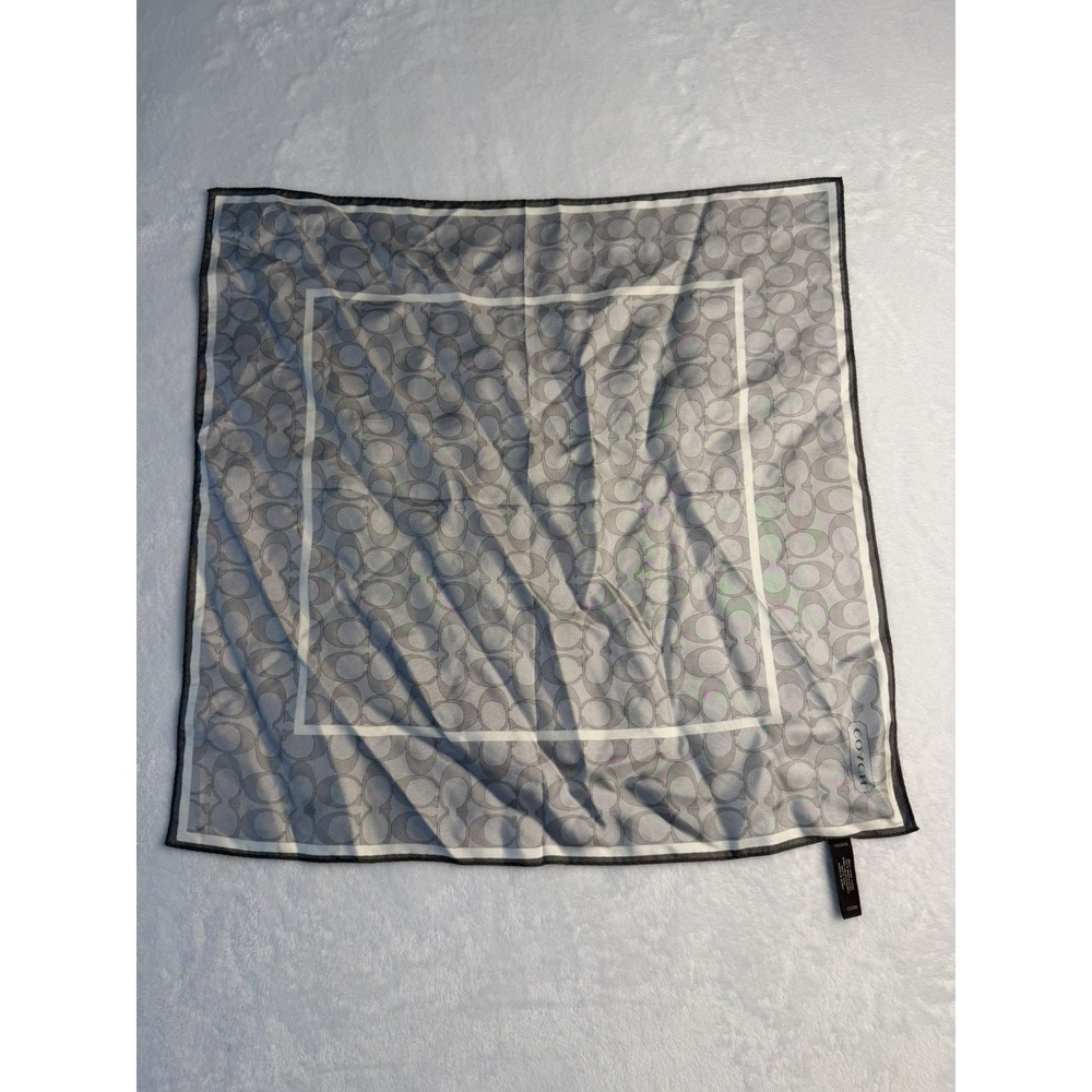 Coach 100% Silk Square Scarf Grey C Signature Logo Head Neck Bandana